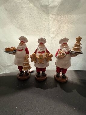Set of 3 Santa Chef Figurines - Red, White & Brown